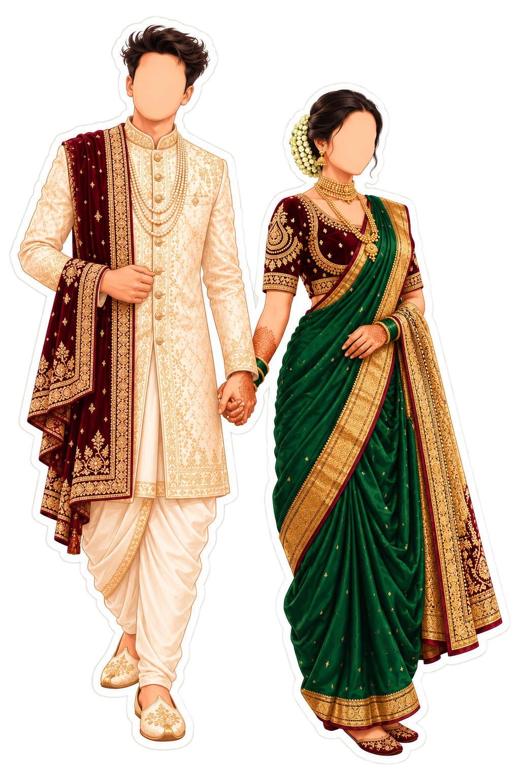 Couple in traditional attire with a green sari for Saptapadi