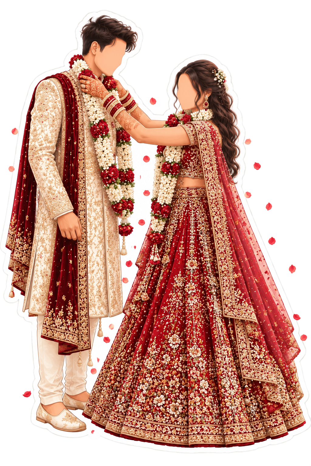 Bride and groom exchanging garlands for the wedding ceremony